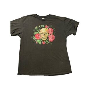Delta Men's Floral Skull Graphic T-shirt Size XL‎ Black Short Sleeve Preshrunk